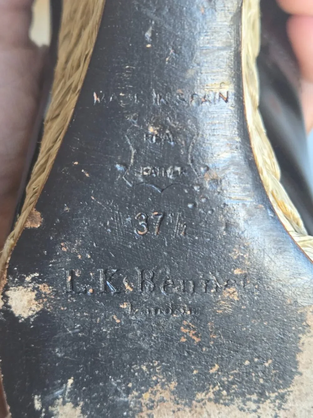 L.K. Bennett Maddox black patent leather espadrille wedge heels